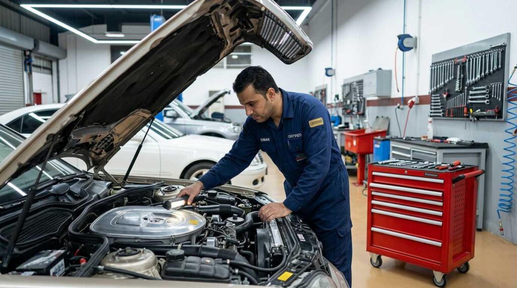 Certified mechanic at best car garage in Dubai