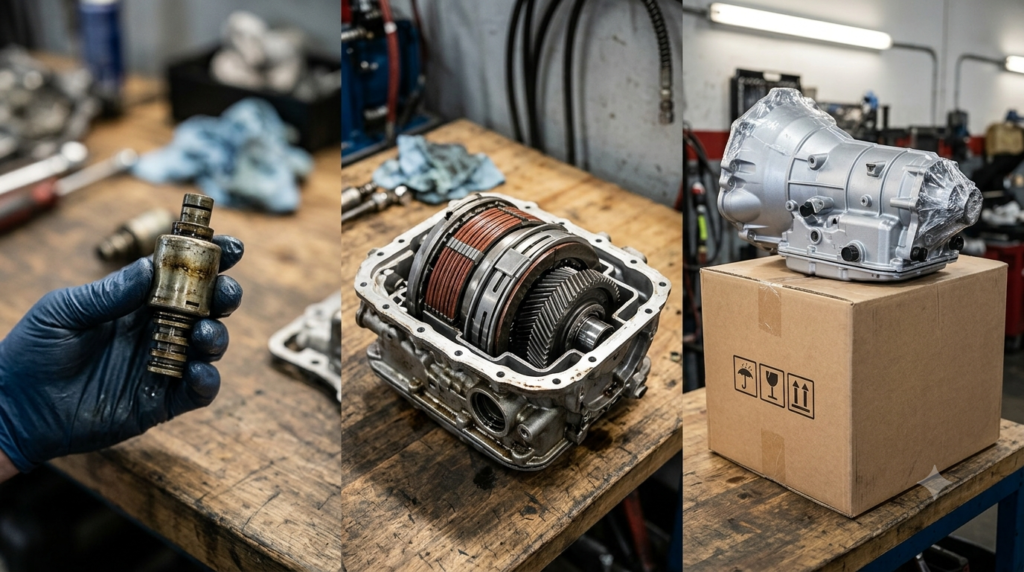 Three options compared: gearbox repair, rebuild, and full replacement at a Dubai workshop